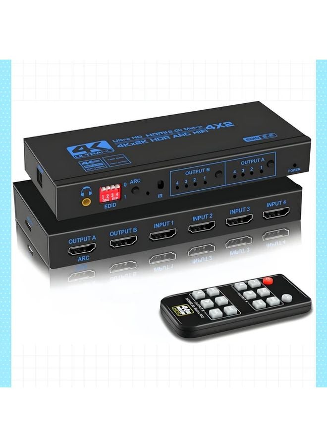 J2 4K 60Hz HDTV Matrix Switch 4x2 مع ARC الصوتي البصري مقياس ستيريو جهاز التحكم عن بعد بالأشعة تحت الحمراء - Image 1